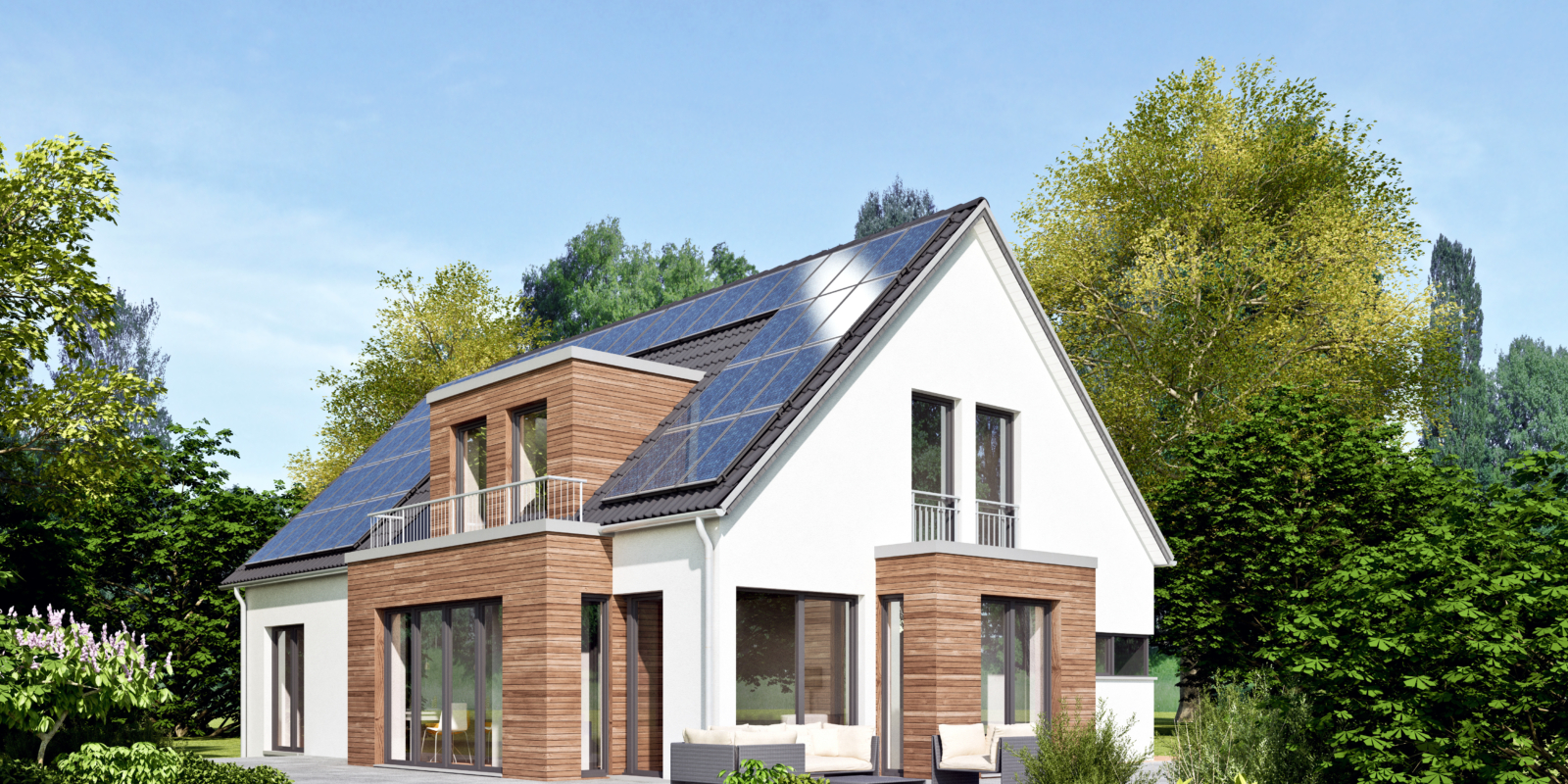 Schickes Einfamilienhaus mit Holzelementen und Solar