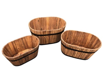 Click-Deck Products - Set aus 3 Hartholzwannen, oval, halbe Fässer aus Holz, Pflanzgefäße - 6